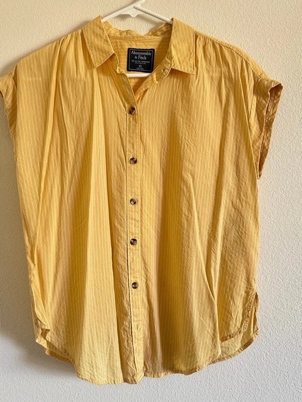 Abercrombie & Fitch Striped Button Down Top in Yellow Size XS